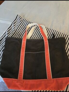 Lands' End Classic Canvas Tote Bag Dark Brown with Orange Trim